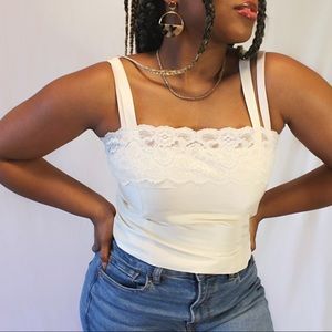 Ivory Silk and Lace Trim Cropped Cami